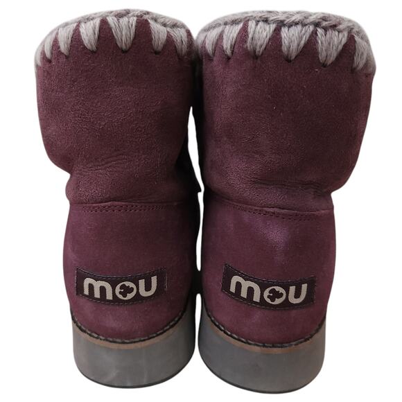 MOU Eskimo 18 Crystal 3D Stars flat sheepskin shearling comfy boots burgundy 40 - Picture 3 of 7